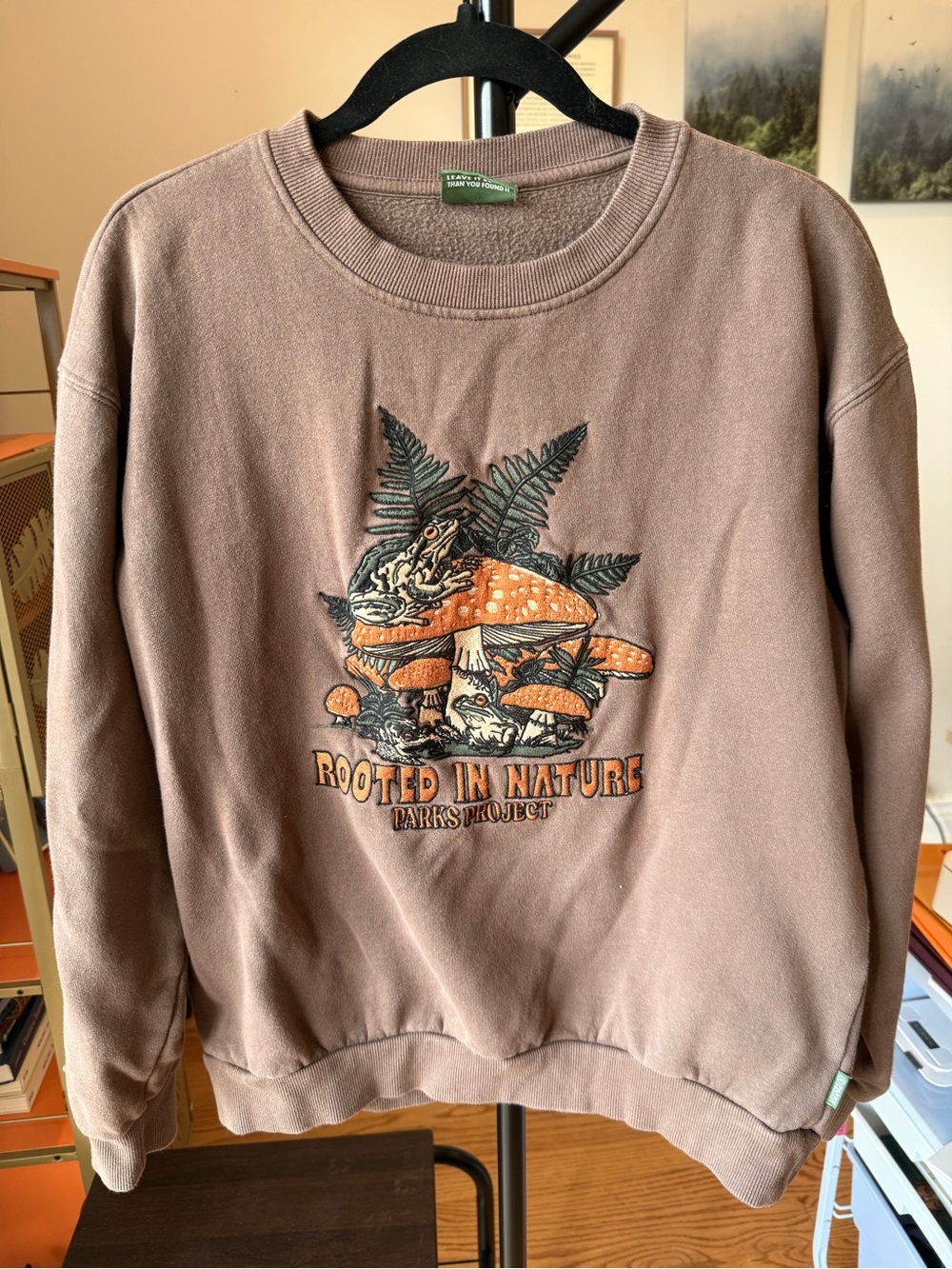 Parks Project Brown Crewneck Sweatshirt with Orange Mushroom Graphic